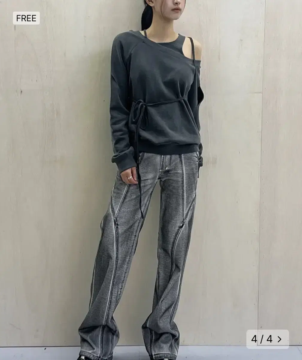 나체 SLIT LAYERED SWEAT SHIRT CHARCOAL